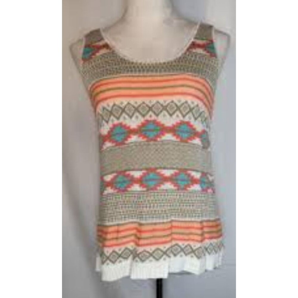 Cotton Emporium NWOT Aztec Tribal Geometric Knit Sweater Tank Top High Low  Sz L